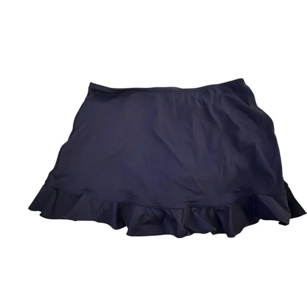 A Shore Fit Women's‎ Ruffle Hem Swim Skirt Size 10 Navy Blue - Picture 2 of 7